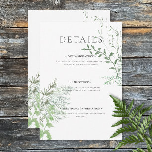 Rustic Fern Green Foliage White Wedding Details Informatiekaartje
