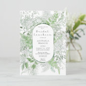 Rustic Fern Green Foliage Witte Bruids Luncheon Kaart (Staand voorkant)