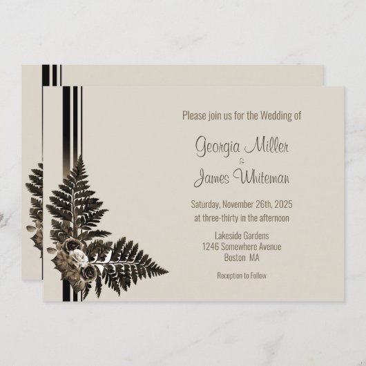 Rustic Fern Leaf Wedding Invitation Kaart (Voorkant / Achterkant)