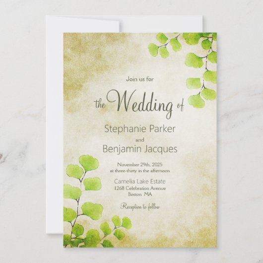 Rustic Fern Leaf Wedding Kaart (Voorkant)