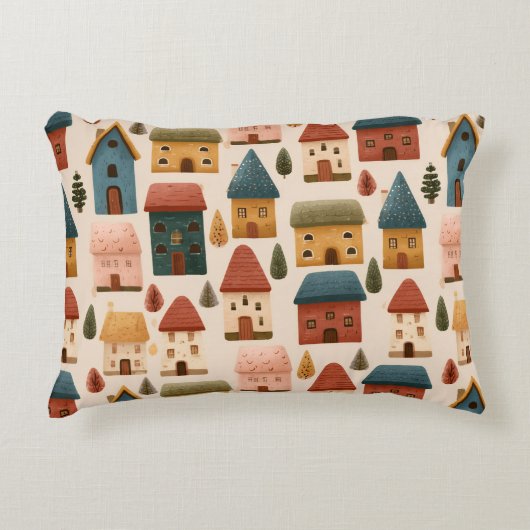 Rustic Festive Christmas Houses Seamless Pattern Accent Kussen (Voorkant)