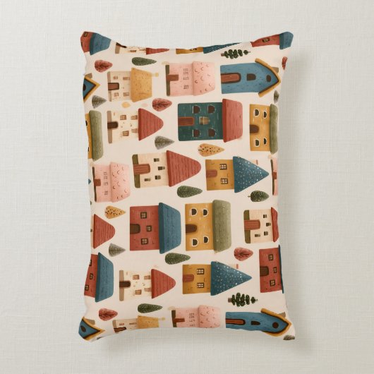 Rustic Festive Christmas Houses Seamless Pattern Accent Kussen (Voorkant(Verticaal))