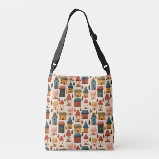 Rustic Festive Christmas Houses Seamless Pattern Crossbody Tas (Achterkant)