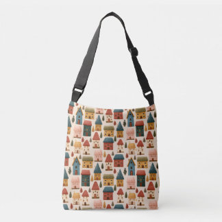 Rustic Festive Christmas Houses Seamless Pattern Crossbody Tas