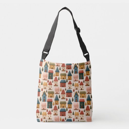 Rustic Festive Christmas Houses Seamless Pattern Crossbody Tas (Voorkant)