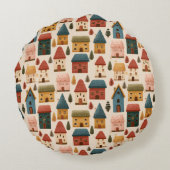 Rustic Festive Christmas Houses Seamless Pattern Rond Kussen (Achterkant)