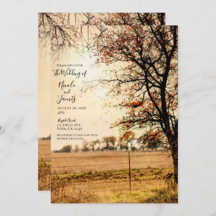 Rustic Field Gold Autumn Evening Sunset Wedding Kaart