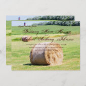 Rustic Field Hay Bales Country Wedding Invitations Kaart (Voorkant / Achterkant)