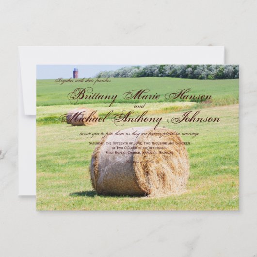 Rustic Field Hay Bales Country Wedding Invitations Kaart (Voorkant)