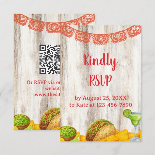 Rustic Fiesta RSVP Card with Optional QR Code Kaartje (Voorkant / Achterkant)