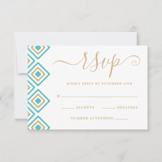 Rustic Fiesta Wedding Reply Kaart Blue Diamond (Voorkant)