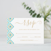 Rustic Fiesta Wedding Reply Kaart Blue Diamond (Staand voorkant)