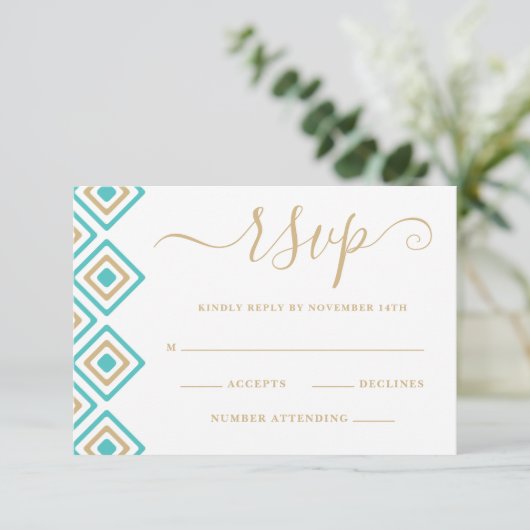 Rustic Fiesta Wedding Reply Kaart Blue Diamond (Staand voorkant)