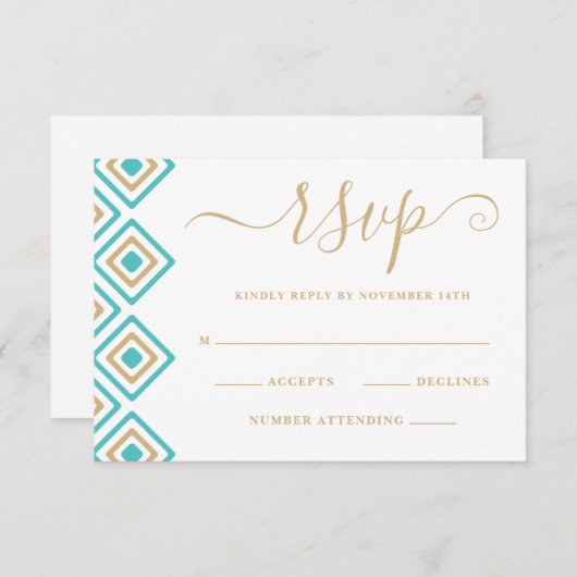 Rustic Fiesta Wedding Reply Kaart Blue Diamond (Voorkant / Achterkant)