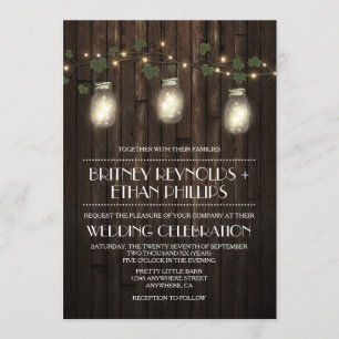 Rustic Firefly + Vine Vineyard Wedding Invitation Kaart