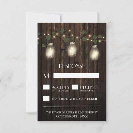 Rustic Firefly + Vine Vineyard Wedding RSVP-kaarte RSVP Kaartje (Voorkant)