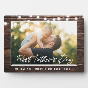 Rustic First Fathers Day Modern Photo Wood Fotoplaat