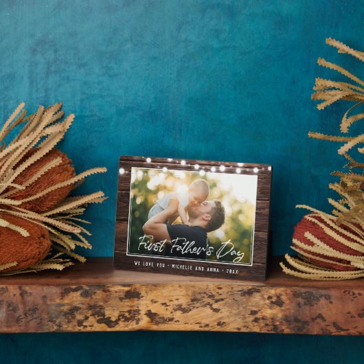 Rustic First Fathers Day Modern Photo Wood Fotoplaat (Zijkant)