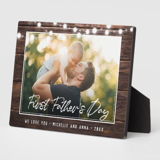 Rustic First Fathers Day Modern Photo Wood Fotoplaat (Zijkant)