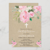 Rustic First Heilige Communie meisje blush roze fl Kaart (Voorkant / Achterkant)