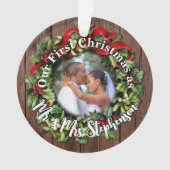 Rustic First Kerstman Mr Mrs Couple Wedding Phot Ornament (voorkant)