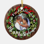 Rustic First Kerstman Mr Mrs Couple Wedding Photo Keramisch Ornament (Voorkant)