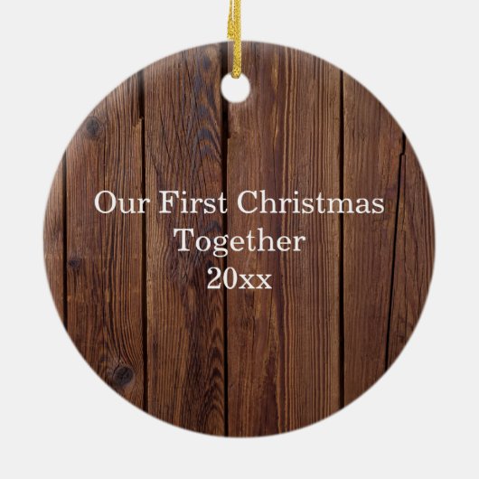 Rustic First Kerstman Mr Mrs Couple Wedding Photo Keramisch Ornament (Achterkant)