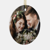 Rustic First Kerstmis als Mr en Mrs Photo Keramisch Ornament (Rechts)