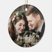 Rustic First Kerstmis als Mr en Mrs Photo Keramisch Ornament (Links)