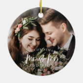 Rustic First Kerstmis als Mr en Mrs Photo Keramisch Ornament (Achterkant)