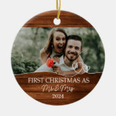 Rustic First Kerstmis als Mr. & Mrs. Keramisch Ornament (Voorkant)