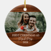 Rustic First Kerstmis als Mr. & Mrs. Keramisch Ornament (Achterkant)