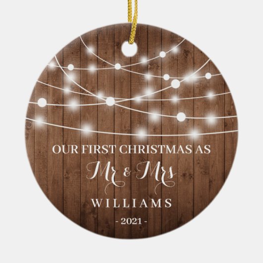 Rustic First Kerstmis als Mr & Mrs Ornament (Voorkant)