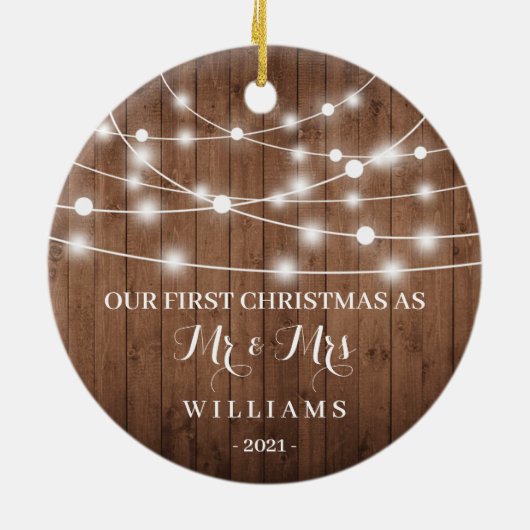 Rustic First Kerstmis als Mr & Mrs Ornament (Achterkant)