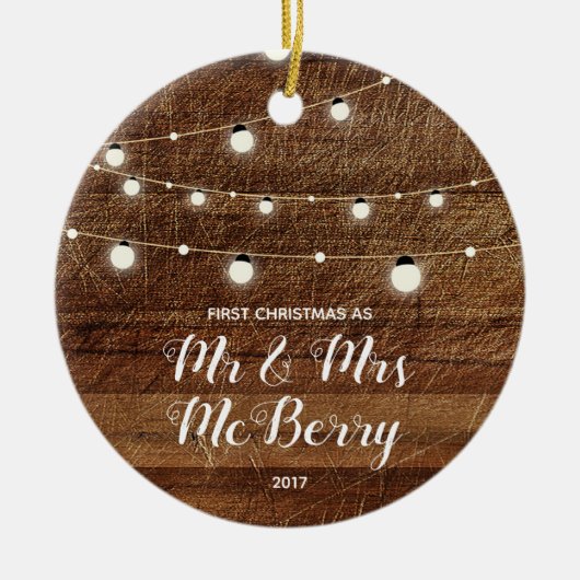 Rustic First Kerstmis als Mr & Mrs Ornament Gift (Voorkant)