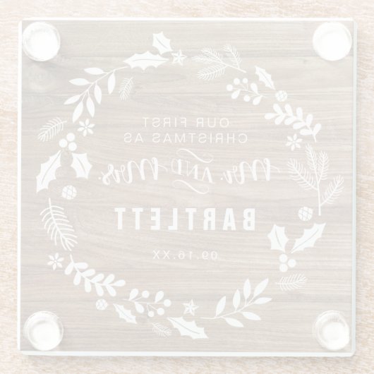 Rustic First Kerstmis Mr en Mrs. Glazen Onderzetter (Achterkant)