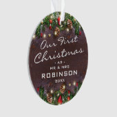 Rustic First Kerstmis Mr & Mrs Passen getrouwd Ornament (voorkant)