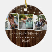 Rustic First Kerstmis Mr Mrs Photo Collage Lights Keramisch Ornament (Voorkant)
