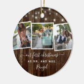Rustic First Kerstmis Mr Mrs Photo Collage Lights Keramisch Ornament (Links)