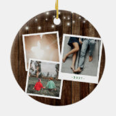 Rustic First Kerstmis Mr Mrs Photo Collage Lights Keramisch Ornament (Achterkant)