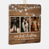 Rustic First Kerstmis Mr Mrs Photo Collage Lights Keramisch Ornament (Rechts)