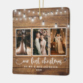 Rustic First Kerstmis Mr Mrs Photo Collage Lights Keramisch Ornament (Links)