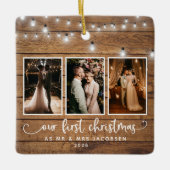Rustic First Kerstmis Mr Mrs Photo Collage Lights Keramisch Ornament (Voorkant)