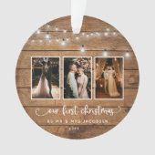 Rustic First Kerstmis Mr Mrs Photo Collage Lights Ornament (voorkant)