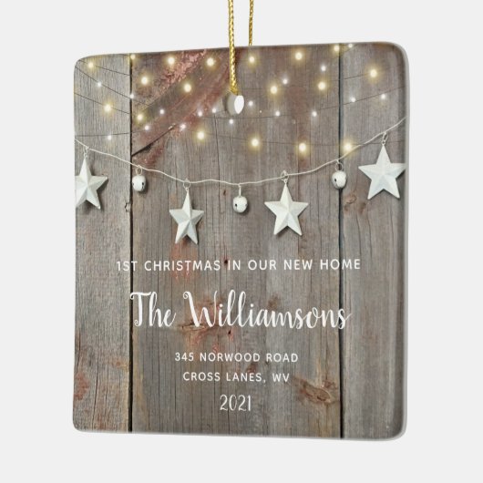 Rustic First Kerstmis New Home Foto Wood Ormenmens Keramisch Ornament (Links)