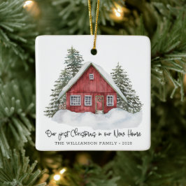 Rustic First Kerstmis New Home Woodland Keramisch Ornament