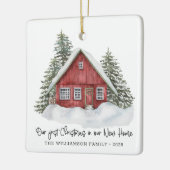 Rustic First Kerstmis New Home Woodland Keramisch Ornament (Links)