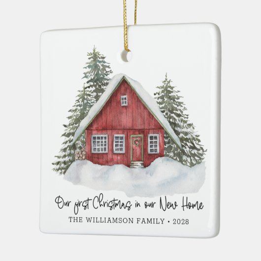 Rustic First Kerstmis New Home Woodland Keramisch Ornament (Links)