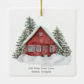 Rustic First Kerstmis New Home Woodland Keramisch Ornament (Achterkant)