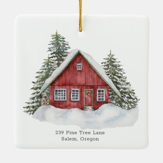 Rustic First Kerstmis New Home Woodland Keramisch Ornament (Achterkant)